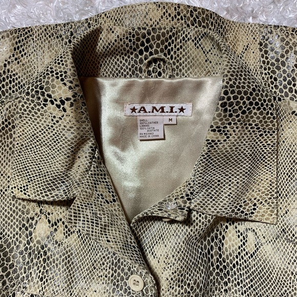 Leather Snakeskin Button Down Blouse Top Biker - Picture 4 of 9